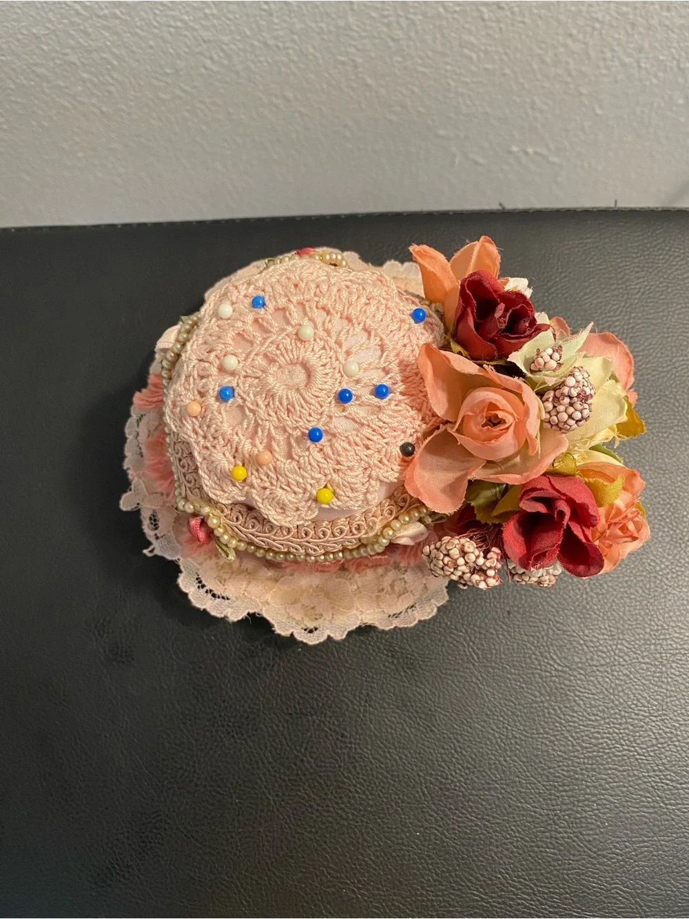 Vintage pin cushion with decorative Trim